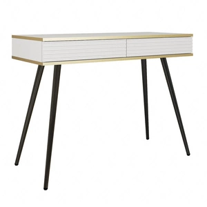 Luxusní bílá konzola se zásuvkami elegantní toaletní stolek s drážkovanými čely vysoké černé nohy tělo doplněné zlatým lemováním