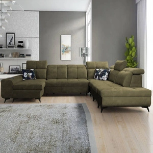 Rohová sedací souprava s funkcí spaní Buffalo X olivová levá funkční a pohodlná rohová sedací souprava do pokoje s kontejnery na lůžkoviny