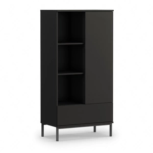 Regál Tutti 70 cm černý minimalistický design jednoduchá forma nábytku na kovovém podstavci prostorná zásuvka s otevíráním push to open