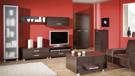 RTV skříňka Maximus 100 cm kaštan wenge se 2 zásuvkami moderní design a zásuvky na válečkových pojezdech