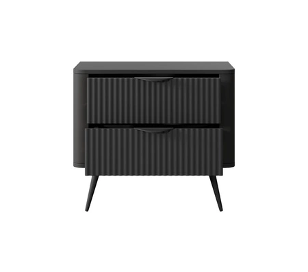 Noční stolek Lante černý stylová skříňka se zásuvkami ideální pro ložnice v glamour a skandinávském stylu originální tvar z masivu