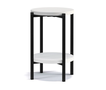 Kulatý konferenční stolek 44 cm Sampi bílý s přídavnou policí světlý design masivní kovová podnož nádherná dekorace každého interiéru