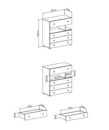 Zásuvková komoda Epsilon 85 cm bílá / beton ideální do pokoje pro mládež funkční a prostorná