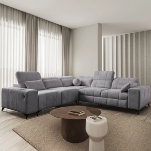 Rohová sedačka s funkcí spaní Penejos III světle šedá levá pohodlná rohová sedačka do obývacího pokoje dvě nádoby na lůžkoviny