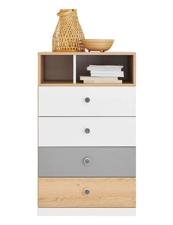 Sada nábytku Pixel dub biscuit / bílá / šedá ideální do dětského pokoje nebo pokoje pro mladé v módním stylu