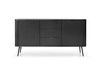 Černá komoda Zoya 168 cm elegantní design oválný tvar na kovových nohách vkusné rýhované čelo