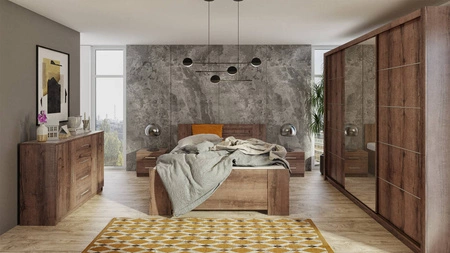 Ložnicová sestava nábytku Rico dub monastery nadčasový design ložnicová sestava nábytku prostorná posuvná skříň se zrcadlem