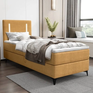 Kontinentální postel Norco 80x200 žlutá stylová postel s úložným prostorem na lůžkoviny osvětlení v čele postele dodává jedinečný nádech