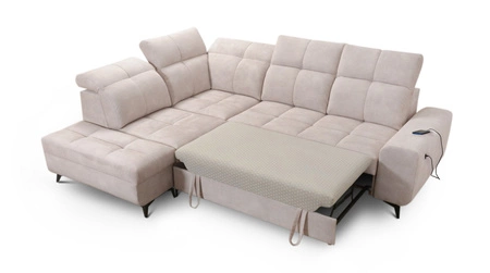 Rohová sedací souprava s funkcí spaní Buffalo VII tmavě béžová levá strana stylová rohová sedací souprava s lůžkovinami velurová tkanina