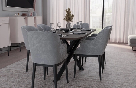 Lyon stůl 90x185 cm wisconsin ořech / černý stylový jídelní stůl na designových pavoučích nohách výškově nastavitelný