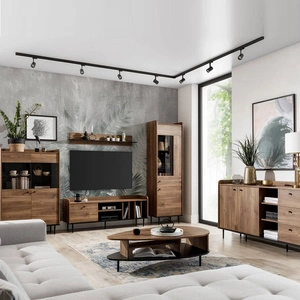 Nábytková sestava Apallo brandy dub castello moderní designová nábytková sestava na kovových nohách nástěnná skříňka do obývacího pokoje vysoké okraje stolových desek