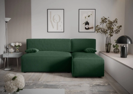 Rohová sedací souprava s funkcí spaní Brandon zelený pravý roh trojrozměrná tkanina s výrazným pruhem lůžkoviny kontejneru