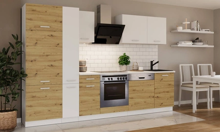 Kuchyňská sestava Toni s pracovní deskou 300 cm bílá / dubová kuchyňská sestava artisan vypadá skvěle v klasických interiérech