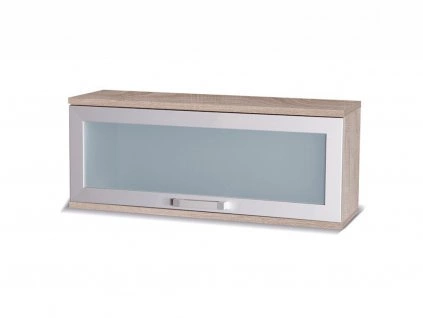 Závěsná police s dvířky Maximus 100 cm dub sonoma světlý moderní design hrany zdobené speciální dýhou prvky z tvrzeného bezpečnostního skla