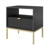 Lovro noční stolek se zásuvkou černý vkusný drážkovaný dekor ideální skříňka do ložnice zlaté kovové doplňky
