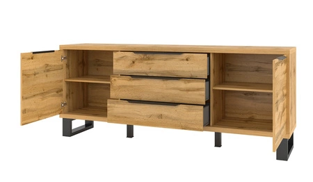 Zásuvková komoda Halle 201 cm dub wotan funkční ideální pro interiéry v industriálním a loftovém stylu stabilní kovová základna