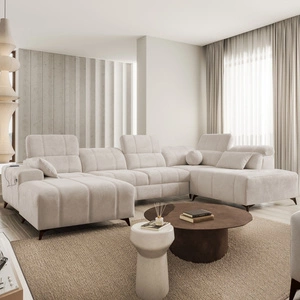 Penejos VI rohová pohovka s funkcí spaní béžová levá strana stylová rohová pohovka se dvěma nádobami na lůžkoviny odolná látka