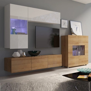 Nábytek Apulia III bílý lesk / zlatý dub výjimečně stylová nástěnná skříňka jednoduché jednotky hodící se do každého interiéru