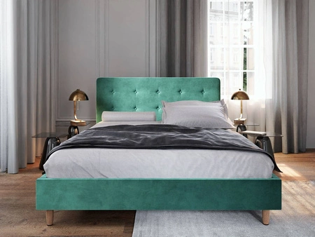 Čalouněná postel Noiro 140x200 zelená s kontejnerem v moderním skandinávském stylu s výrazným čelem