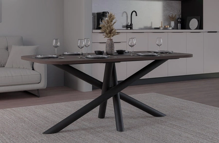 Lyon stůl 90x185 cm wisconsin ořech / černý stylový jídelní stůl na designových pavoučích nohách výškově nastavitelný