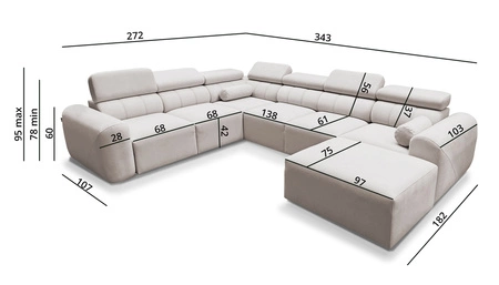 Rohová pohovka s funkcí spaní Cantare VIII cihlově červená pravostranná vkusná rohová sedací souprava s polohovatelnými opěrkami hlavy nádoby na lůžkoviny