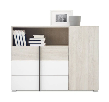 Komoda Remona 120 cm dub wilton bílá / bílá prostorná komoda do pokoje teenagera moderní design