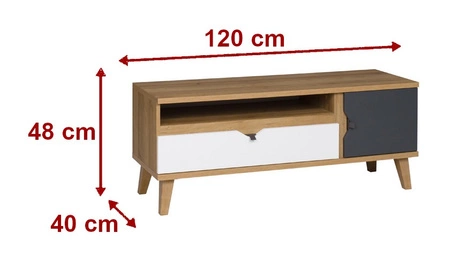 RTV skříňka Memone 120 cm dub zlatý / bílá / grafit Stylová TV skříňka ideální do pokoje pro mladé ve skandinávském stylu