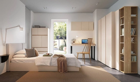 Šatní skříň Paguro 145 cm pískově béžová / olejovaný dub Moderní design Šatní skříň s povrchovou úpravou ABS do pokoje pro mládež