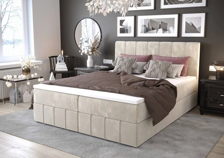 Béžová kontinentální postel Casey 160x200 v moderním skandinávském stylu s výrazným čelem