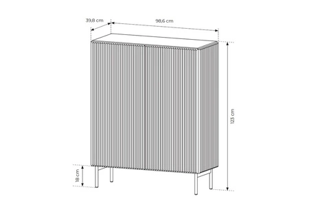 Komoda vysoká Muti 99 cm béžová Designová komoda s efektním drážkováním na čelech a systémem otevírání push to open