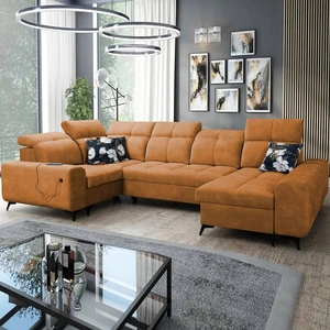 Rohová sedací souprava s funkcí spaní Buffalo IV honey right stylová rohová sedací souprava se dvěma lůžkovinami velurová tkanina