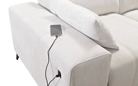 Rohová sedací souprava s funkcí spaní Penejos XII losos pravý Stylová rohová sedací souprava s kontejnery na lůžkoviny Pohodlné polohovatelné opěrky hlavy