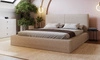 Čalouněná postel Belli 140x200 tmavě béžová Stylová postel s úložným prostorem na lůžkoviny Pohodlný podhlavník zaujme svým elegantním designem
