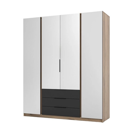 Zrcadlová šatní skříň Kastano VI 200 cm dub evoke / černá klasický tvar úchytky hrany ideální šatní skříň do ložnice prostorné zásuvky