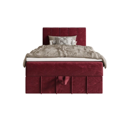 Vínová kontinentální postel Casey 100x200 v moderním skandinávském stylu s čalouněným čelem postele s úložným boxem