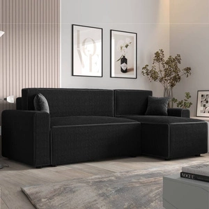 Rohová sedací souprava s funkcí spaní Brandon Bis černá pravý roh trojrozměrná látka s výrazným pruhem podestýlky kontejneru