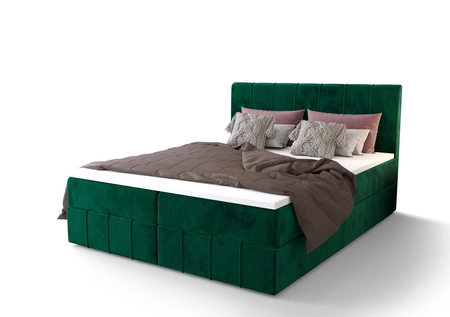 Kontinentální postel Casey 140x200 lahvově zelená v moderním skandinávském stylu s výrazným čelem