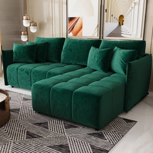 Rozkládací pohovka Oroso láhev zelená pravá strana měkká sametová tkanina s hydrofobním povlakem nádoba na lůžkoviny