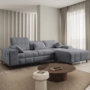 Rohová sedací souprava s funkcí spaní Penejos šedá pravá elegantní rohová sedací souprava s úložným prostorem na lůžkoviny pohodlné nastavitelné opěrky hlavy