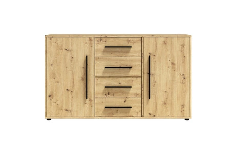 Komoda Maxione 150 cm dub řemeslný elegantní a univerzální styl komody do ložnice nebo obývacího pokoje vkusné černé úchyty