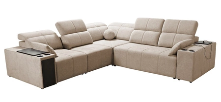 Rohová sedací souprava s funkcí spaní Tesalia III šedá levá komfortní rohová sedací souprava s posuvným opěradlem dvě nádoby na lůžkoviny