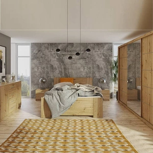 Ložnicová sestava nábytku Rico dub artisan nadčasový design ložnicová sestava nábytku prostorná posuvná skříň se zrcadlem