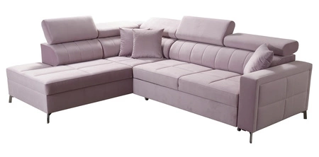 Rohová sedací souprava s funkcí spaní Nausa III béžová levá sametová stylová pohodlná rohová sedací souprava nastavitelné opěrky hlavy kontejner na lůžkoviny