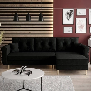 Rohová pohovka s funkcí spaní Wilkins černá pravá strana stylový a moderní design, který se hodí do každého interiéru