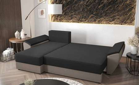 Rohová pohovka s funkcí spaní Fogu II zelená levá stylová rohová pohovka s pohodlnými područkami a kontejnerem na lůžkoviny