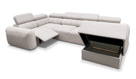 Rohová pohovka s funkcí spaní Cantare IV Lux lososová pravá Pečlivě zpracovaná rohová sedačka do obývacího pokoje se zvedací opěrkou nohou