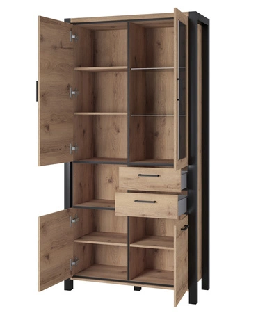 Activ 100 cm dub taurus / černá stylový design bezpečná vitrína z tvrzeného skla se zásuvkou v industriálním stylu