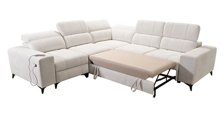 Rohová sedačka s funkcí spaní Penejos III Lux krémová levá pohodlná rohová sedačka do obývacího pokoje s výsuvnou podnožkou kontejner na ložní prádlo