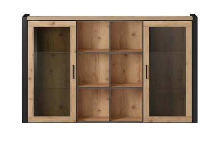 Nástavec na komodu Aktiv 180 cm dub taurus / černý stylový design bezpečnostní tvrzené sklo kovové černé úchyty