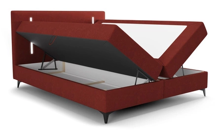 Kontinentální postel Norco 140x200 bordó Stylová postel s úložným boxem Osvětlení v čele postele dodává jedinečný nádech